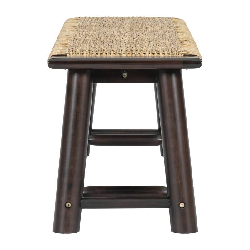 Farmhouse Modern Solid Wood Indoor & Covered Outdoor Rattan Bench
