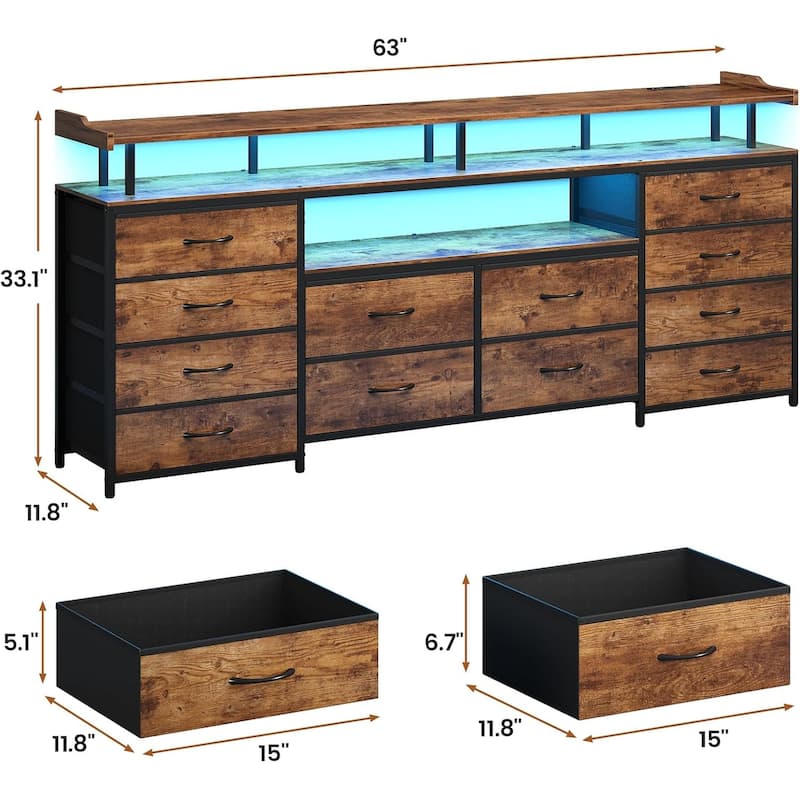 TV Stand 65 70 Inches TV LED Lights Power Outlets Storage Drawers