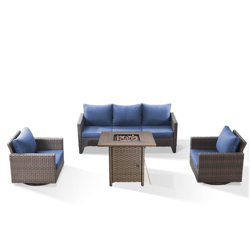 Outdoor Pocassy Sofa Chairs Set with Fire Table