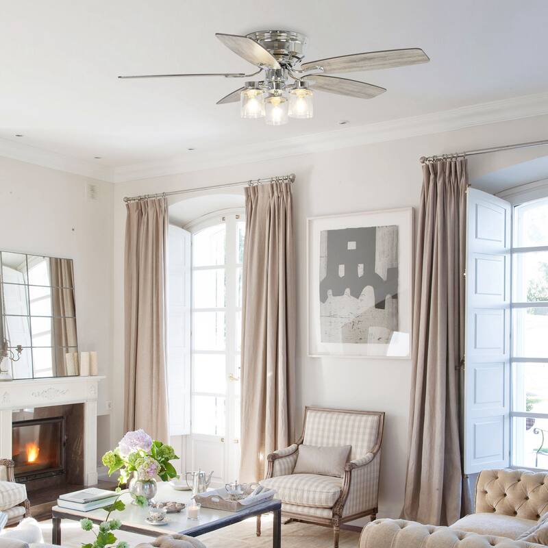 52" Classic 5-Blade Glass Low Profile Ceiling Fan Chandelier with Remote