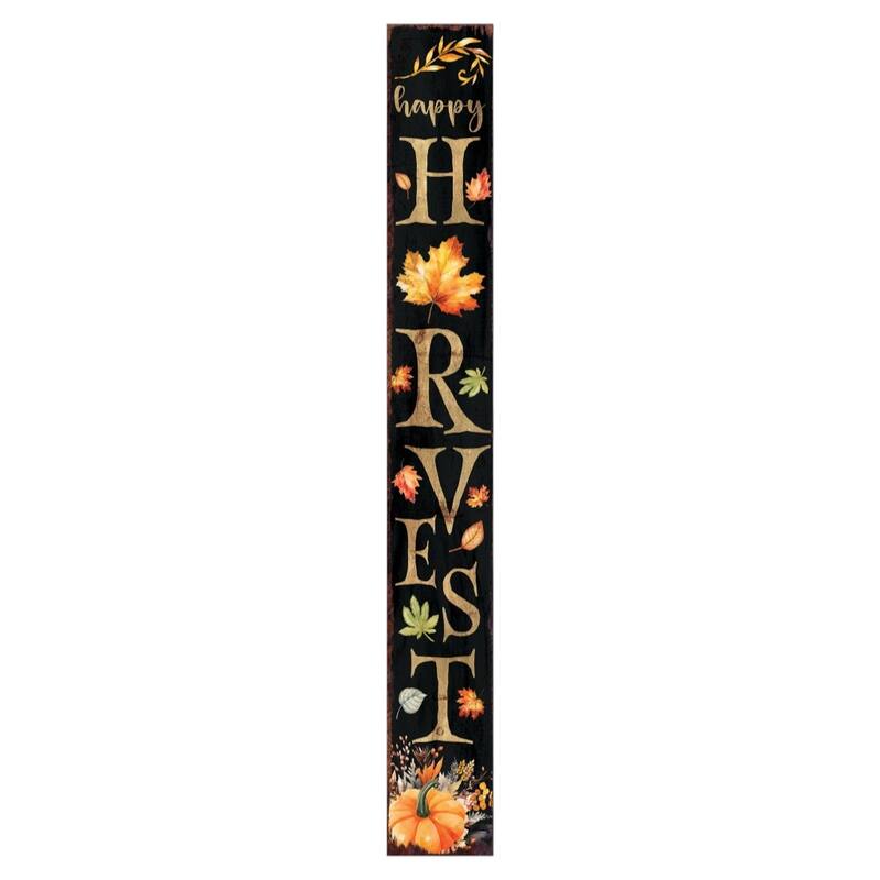 HomeRoots 72" Black Gold And Orange Solid Wood Happy Harvest Pumpkin Porch Sign