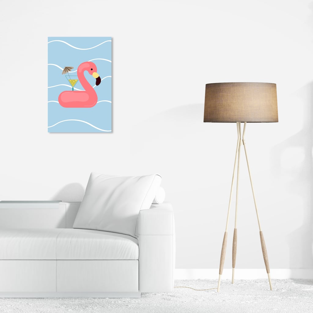 Wynwood Studio Canvas Animals Flamingo Pink and Pastel Blue Tropical Wall Art Canvas Print