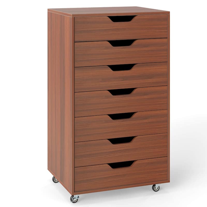 Costway 7-Drawer Chest Mobile File Cabinet Vertical Filing Organizer - See Details - Walnut