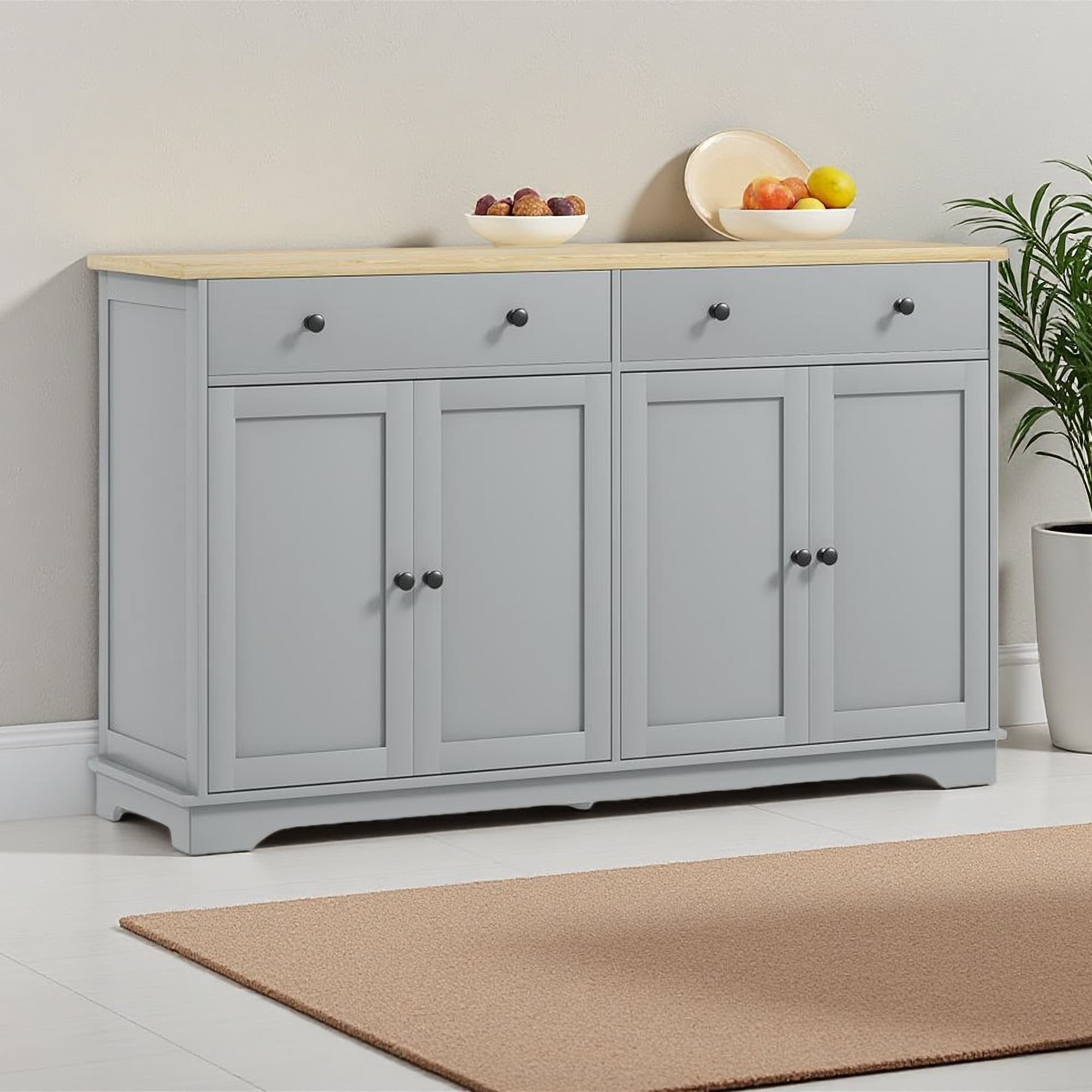 55.1" Wood Buffet Cabinet with Drawers and Adjustable Shelves Sideboard for Kitchen Dining Room Living Room