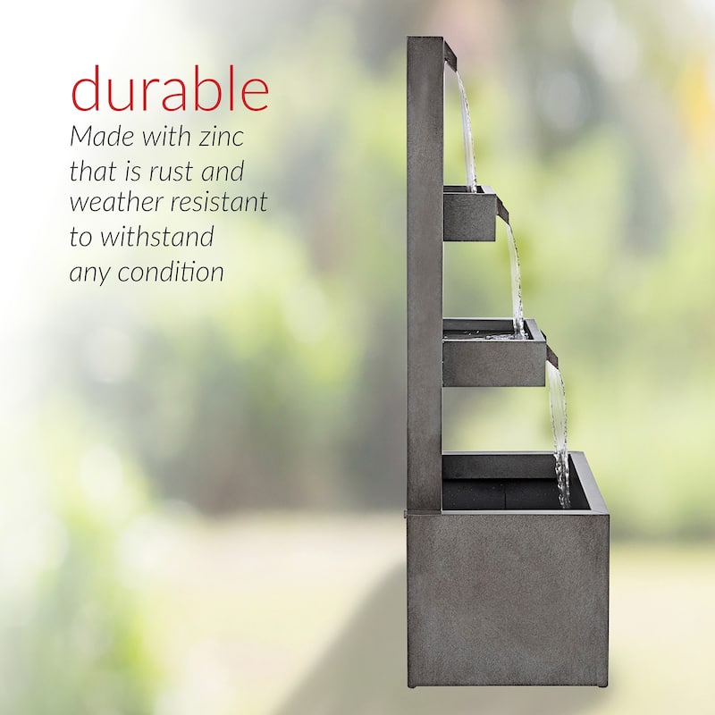 Alpine Corporation CPS182 43" Gray Metal Tiered Waterfall Fountain Industrial Outdoor Water Feature