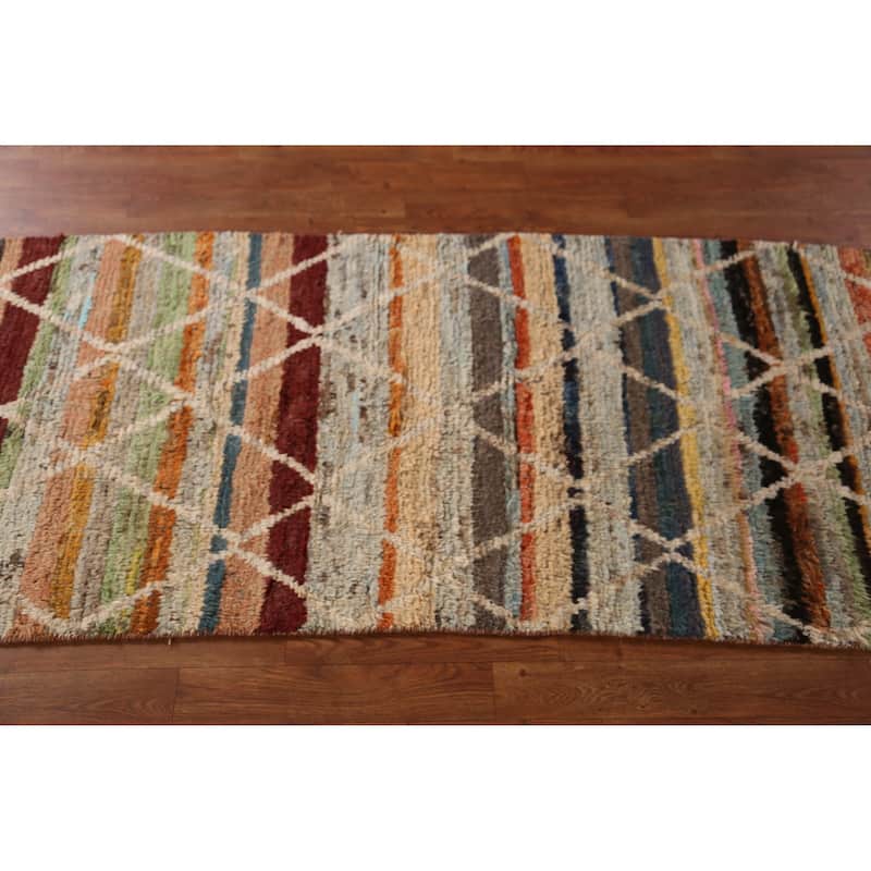 Trellis Moroccan Oriental Runner Rug Hand-Knotted Wool Carpet - 2'8" x 10'0"