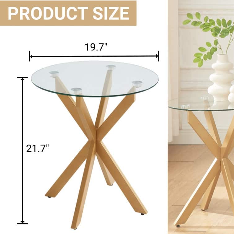 19.7" End Table With Glass Top