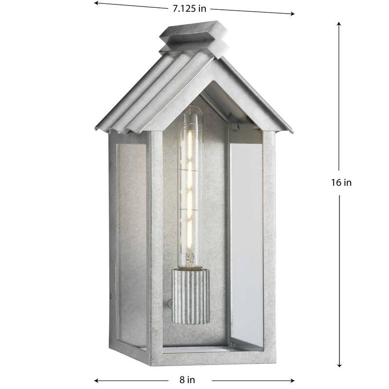 POINT DUME® Dunemere Galvanized Finish Outdoor Wall Lantern with DURASHIELD - 8 in x 7.125 in x 16 in