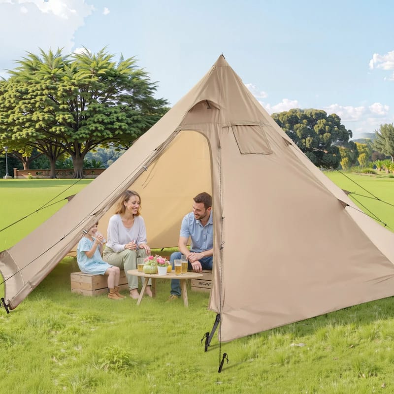 Large Pyramid Camping Tent with Stove Jack and Windproof Waterproof 4-Season Outdoor Shelter
