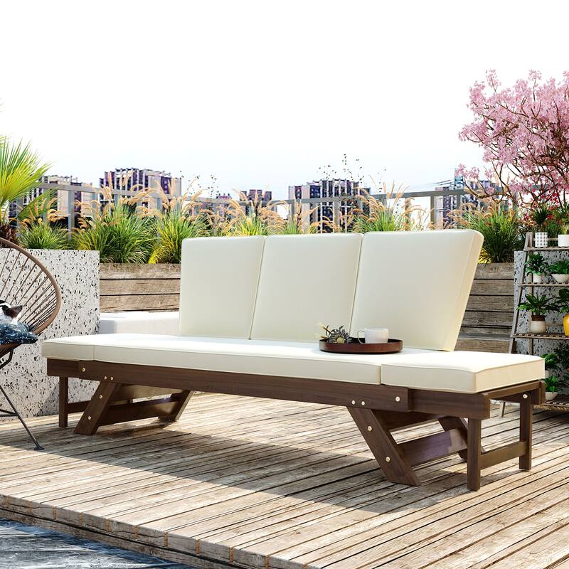 Outdoor Solid Wood Daybed Sofa with Adjustable Armrests