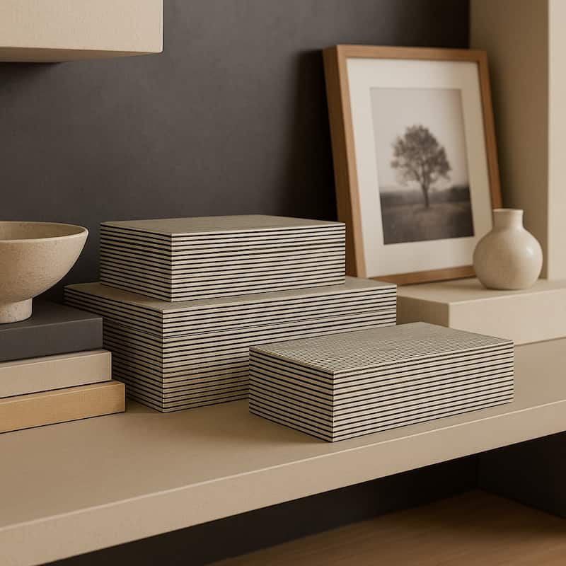 Decorative Box with Lid - Set of 3, 10", 11", 12", White - 12.0" - White - 12.0"