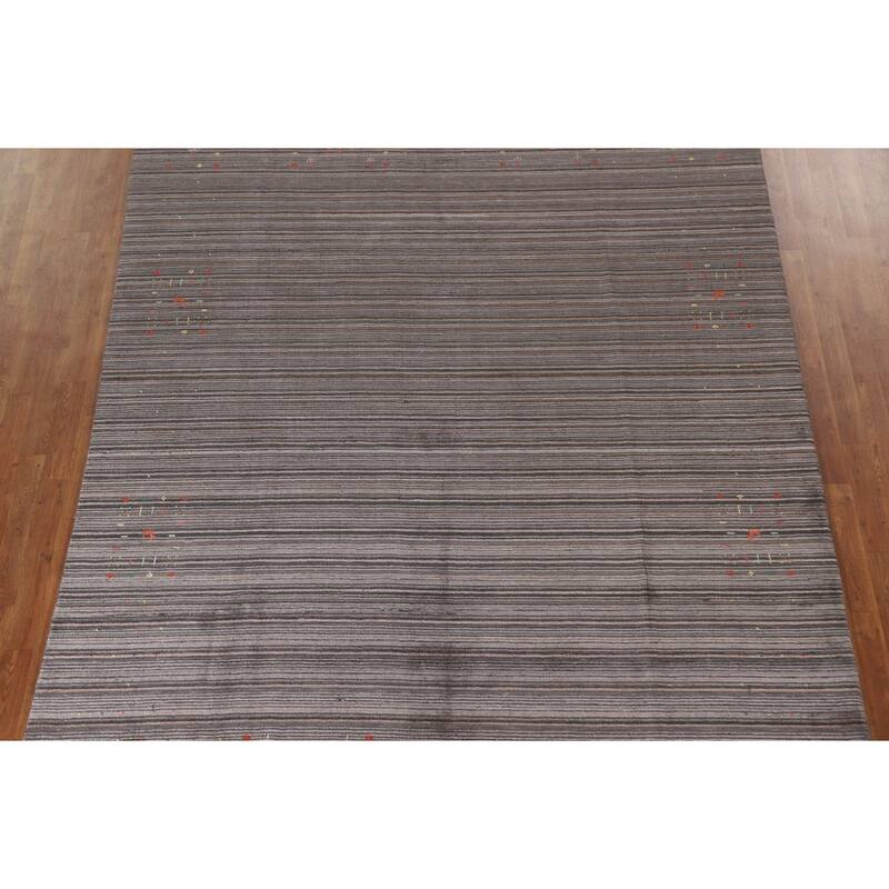 Striped Gabbeh Indian Area Rug Hand-Knotted Wool Carpet - 7'11"x 9'10"