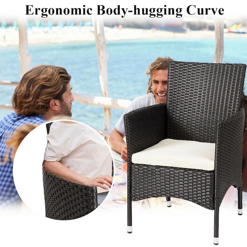 Gymax 2PC Patio Rattan Wicker Dining Chairs Set Black With 2 Set