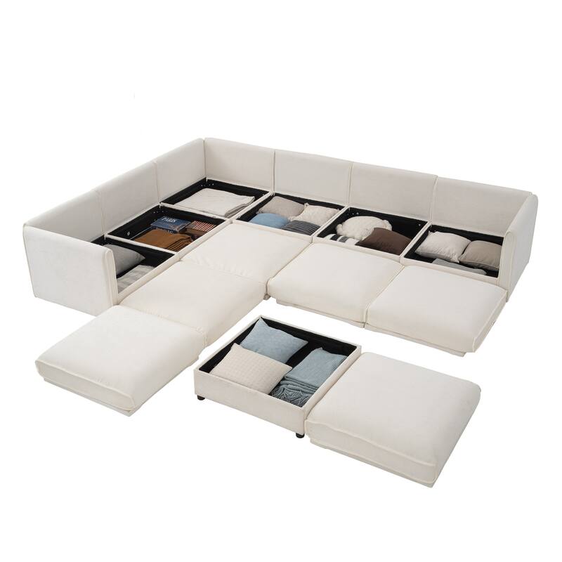 142.5" Modular Chenille Sectional Sofa (6-Piece) with Storage & Cylindrical Style