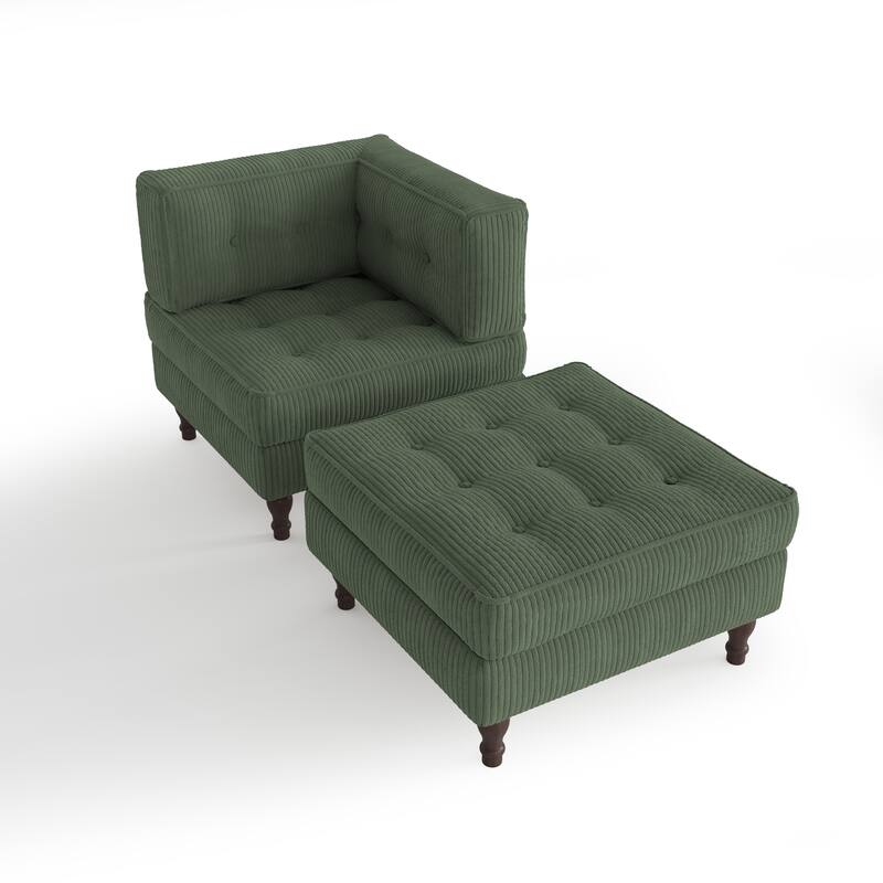 Corduroy L-shape Modular Corner Sectional Sofa with Reversible Storage Ottoman