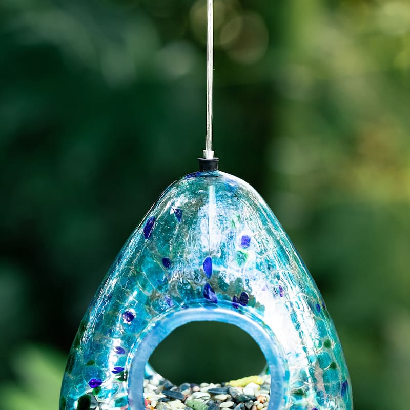 Glitzhome 6.75''H Glass Water Drop Hanging Dots Birdfeeder