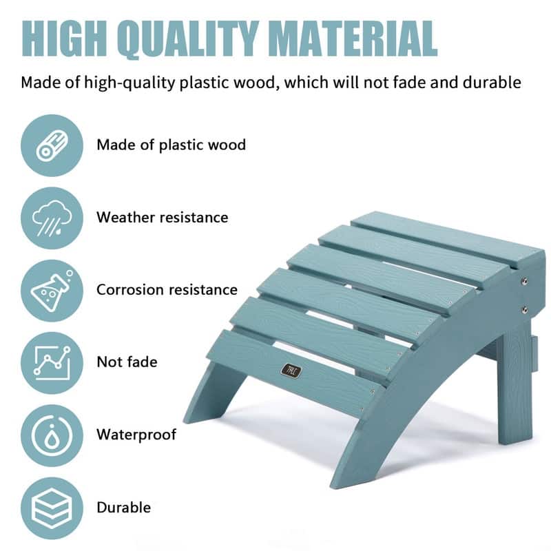 Adirondack Ottoman Footstool All-Weather and Fade-Resistant Plastic Wood for Outdoor Patio