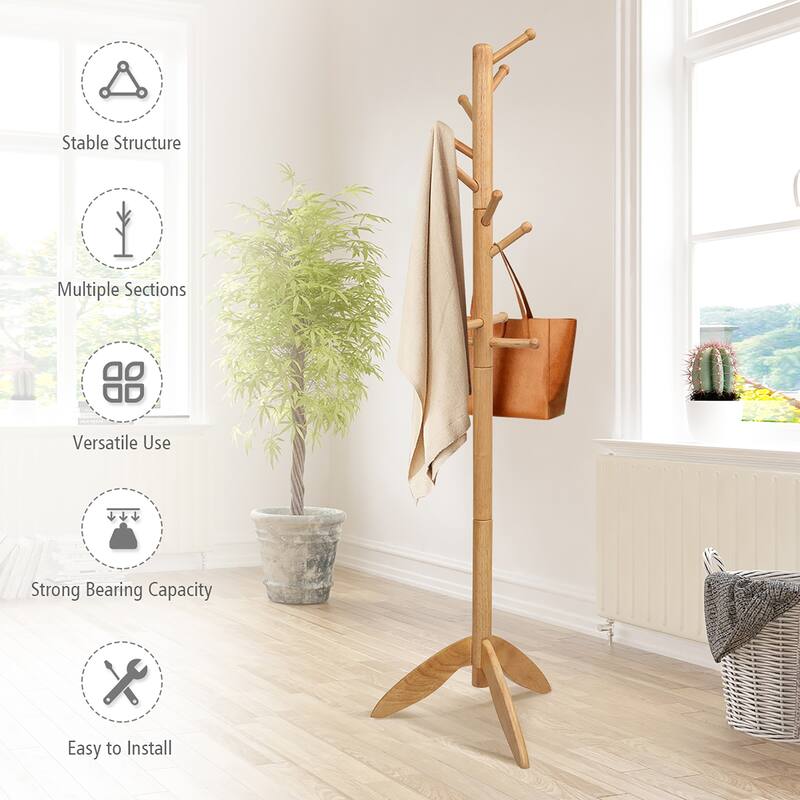 Costway Wooden Coat Rack Entryway Hall Tree 2 Heights w/ 11 Hooks - See Details