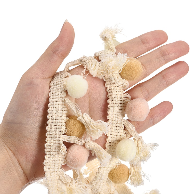 5 Yards Pom Pom Ball Fringe Trim Ribbon Sewing for DIY Crafts Beige