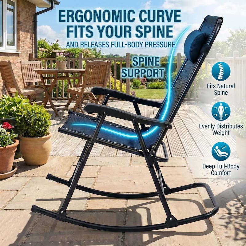 Patio Set of 2 Folding Leisure Rocking Chair Set, Durable Weather-Resistant Construction