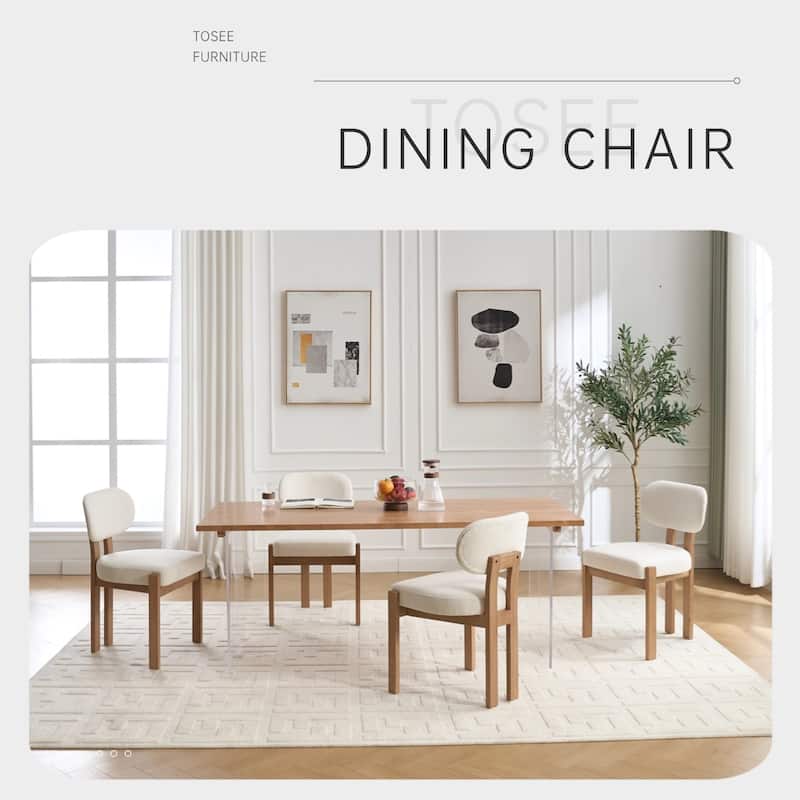 Farmhouse Wooden Dining Chairs Set of 2, Fabric Upholstered Chairs with Cushioned Wingback