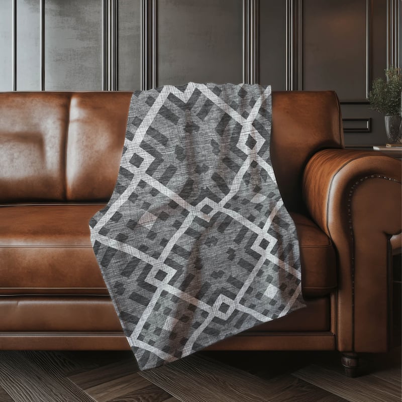 Premium Machine Washable Contemporary Geo Sherpa Throw Blanket - Charcoal - 4'2" x 5'10"