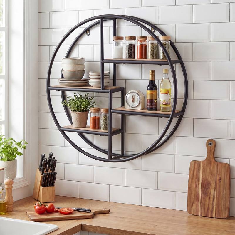 Gymax 4-Tier Floating Shelf Modern Geometric Hanging Storage Organizer