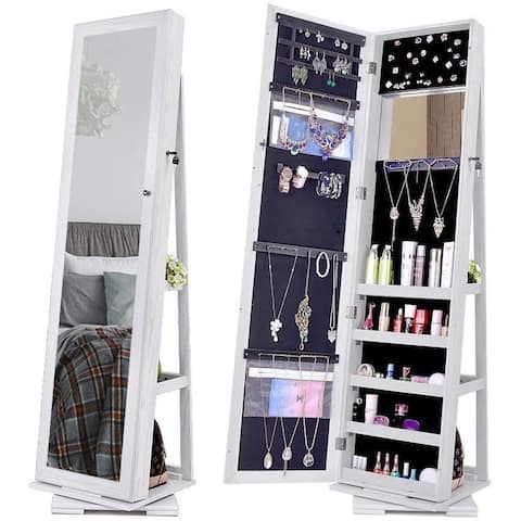 360 Degree Rotatable Jewelry Cabinet with Full-Length Mirror