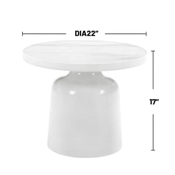 Engineering Marble End Table with Pedestal Base in White