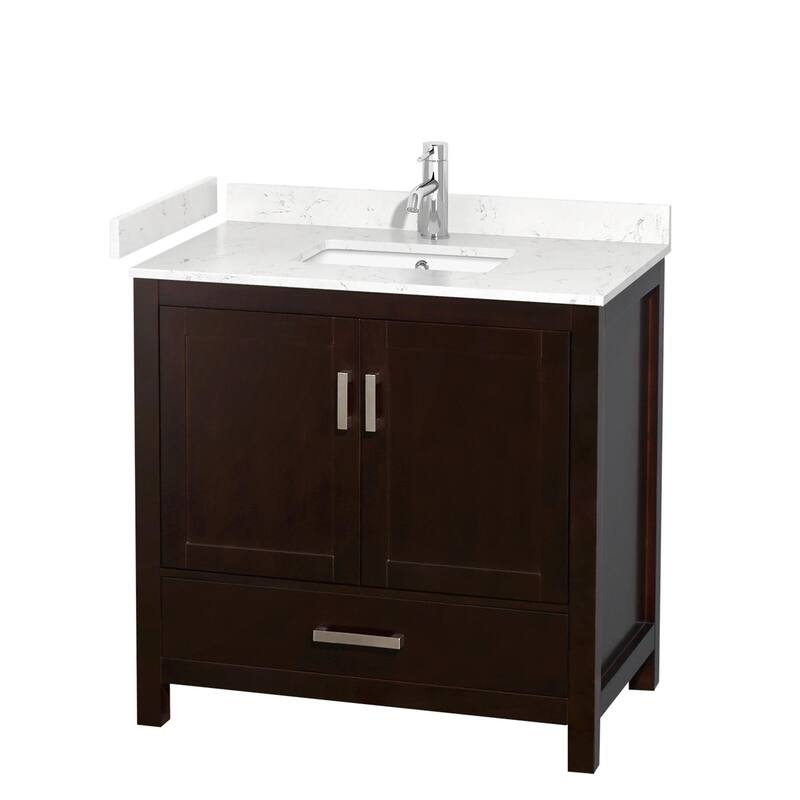 Wyndham Collection Sheffield 36" Single Bathroom Vanity, Carrara - Espresso / Carrara Cultured Marble Top / Brushed