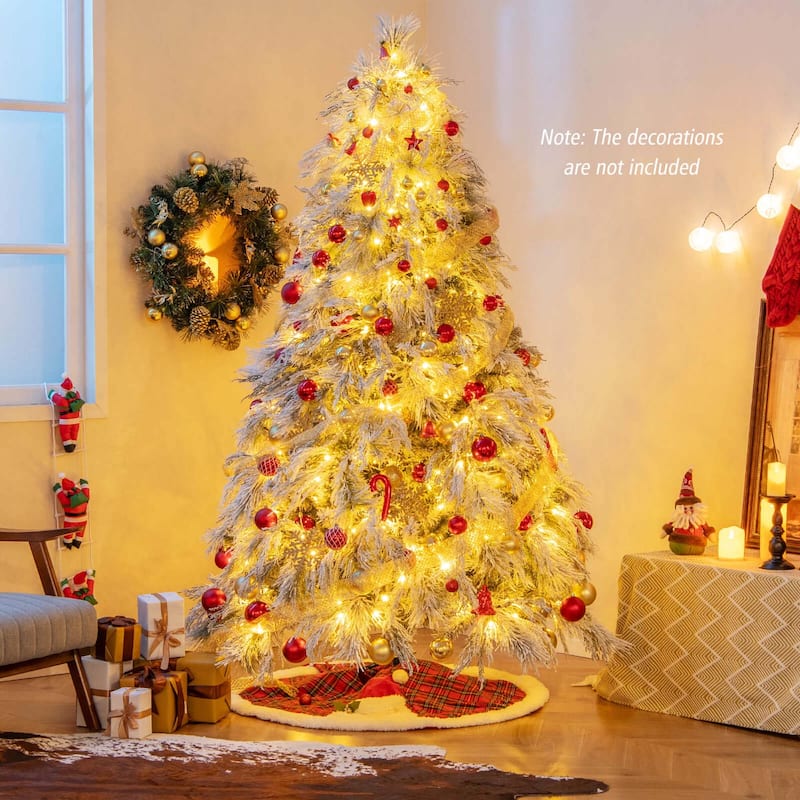 4.5/6/7 FT Pre-Lit Flocked Christmas Tree Holiday Artificial Xmas Tree