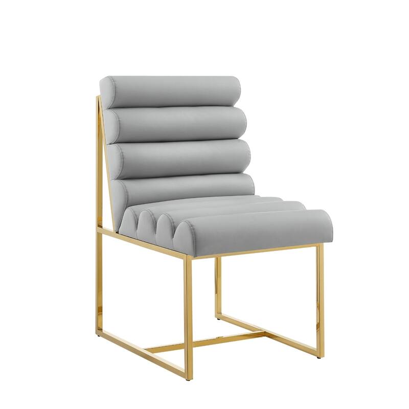 Set of 2 Modern Faux Leather Armless Dining Chairs with Gold Steel Legs and Tufted Back for Living Room - 37”H x 27.8”W x 19.8”D