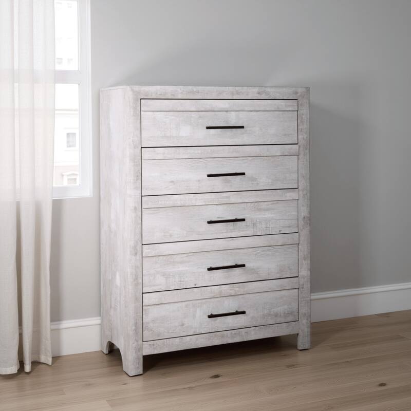 Bisca Tall Dresser Chest, 5 Drawer, Black Metal Handles, Light Gray