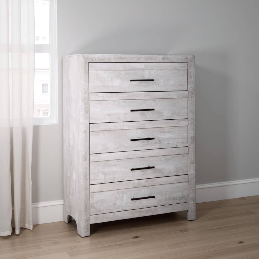 Bisca Tall Dresser Chest, 5 Drawer, Black Metal Handles, Light Gray