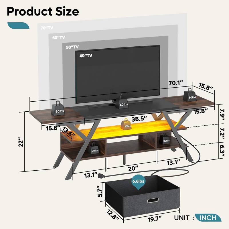 70 inch TV Stand for TVs up to 75" with LED & Outlet,Large Media Console
