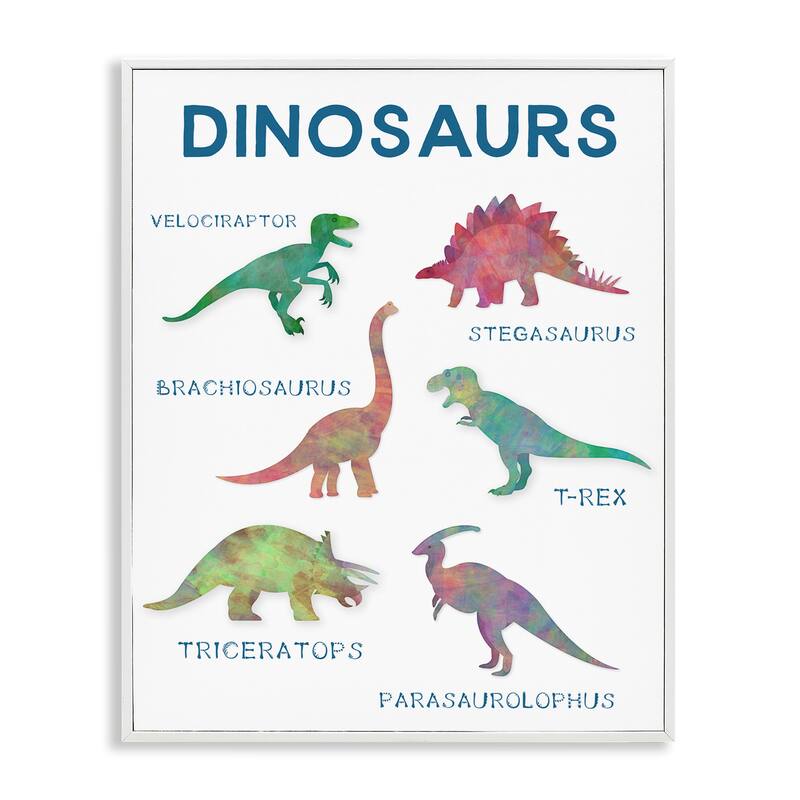 Stupell Simple Educational Dinosaurs Framed Giclee Art Design By CAD Designs - 16 x 20 - White