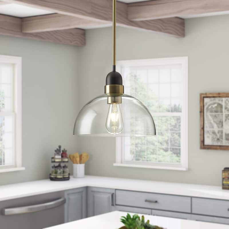 Industrial Matte Black Glass Shade Pendant Light with Brass Finish