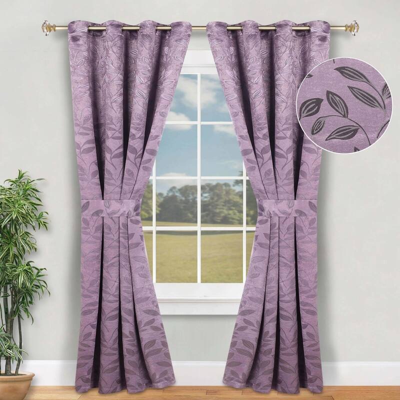 Superior Leaves Machine Washable Room Darkening Grommet With Ties Blackout Curtains, Set of 2