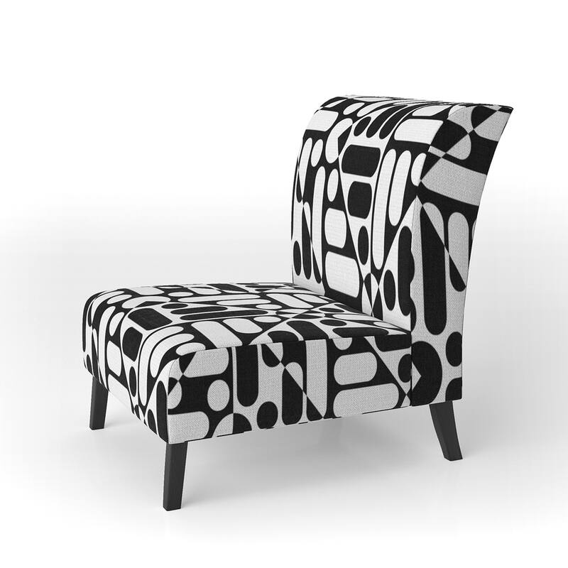 Designart "Black Lines Geometric" Upholstered Patterned Accent Chair and Arm Chair - Slipper Chair