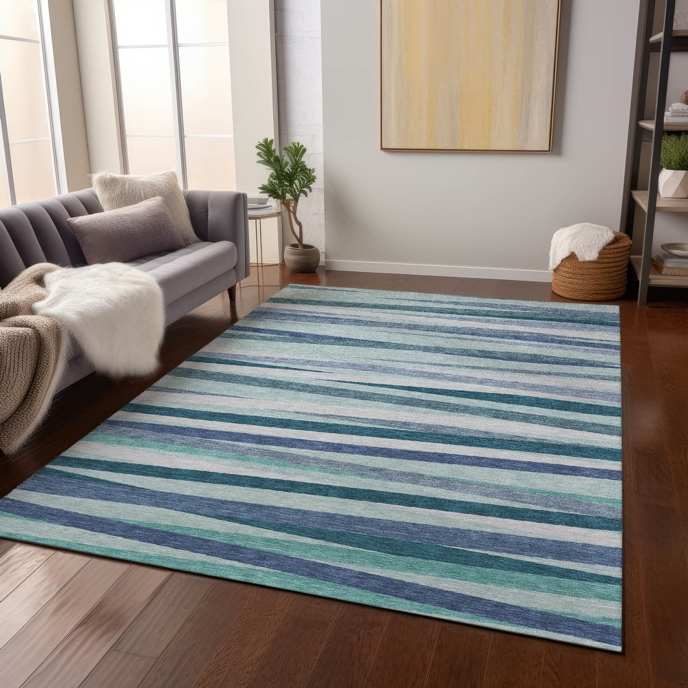 Machine Washable Indoor/ Outdoor Modern Stripes Chantille Rug