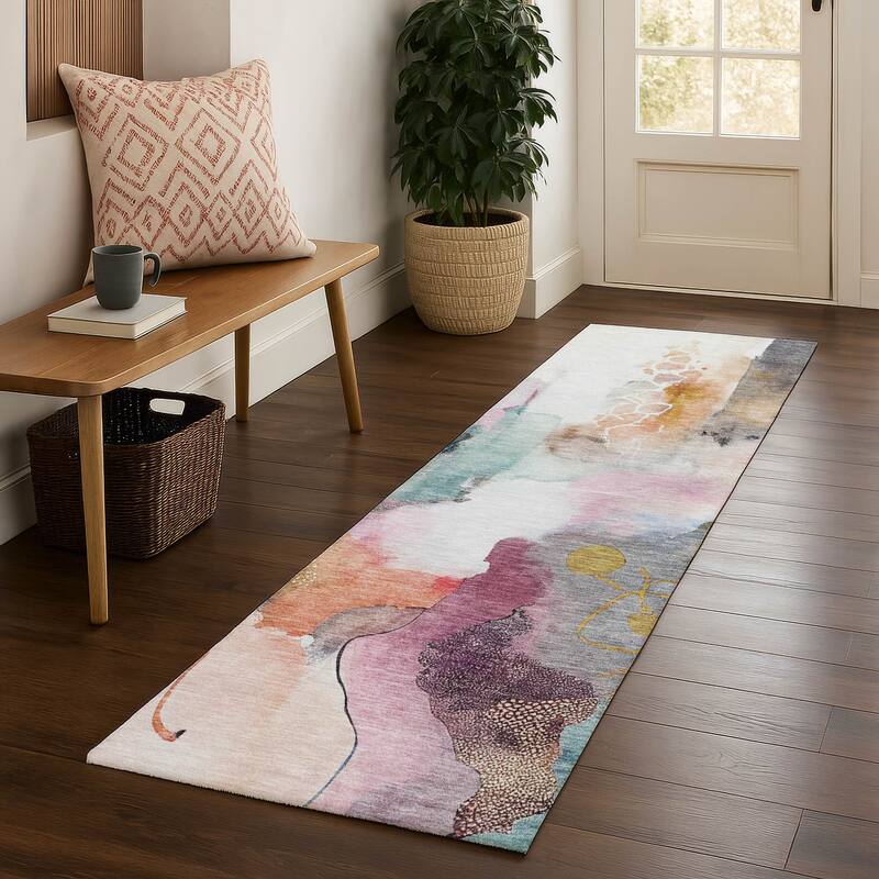 Premium Washable Super Soft Abstract Contemporary Mayfield Rug - Blush - 2'3" x 7'6"