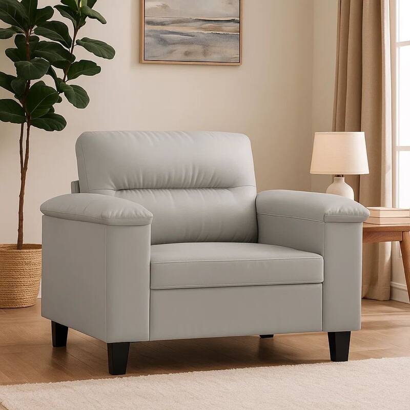 Sofa Chair, Gray Microfiber, Tapered BLock Legs, 35 Inch