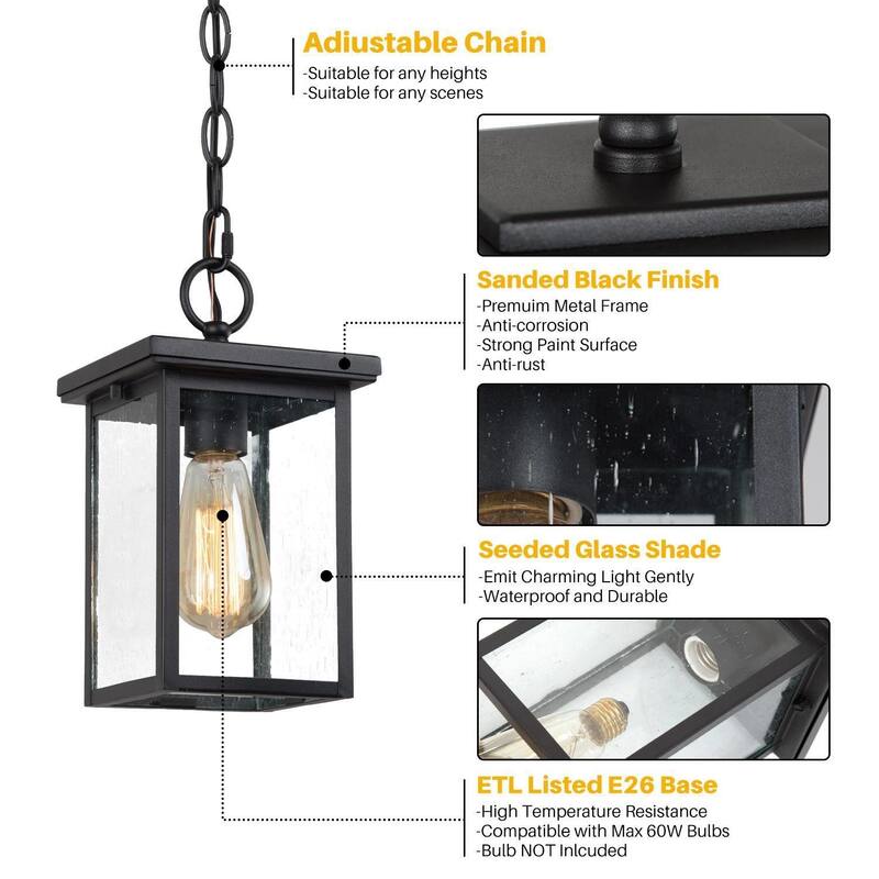 Modern Farmhouse Black 1-Light Outdoor Wall Sconce Glass Patio Lantern