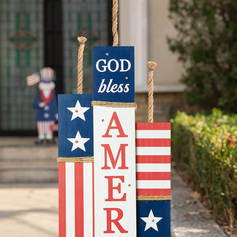 Glitzhome 36"H Wooden Patriotic Americana Porch Decor