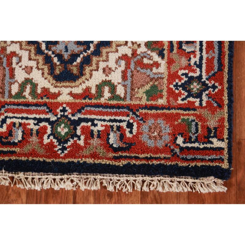 Hand Knotted Oriental 100% Wool Carpet Traditional Medallion Navy Blue & Blues Heriz (serapi) Area Rug - 3' 0'' X 2' 0''