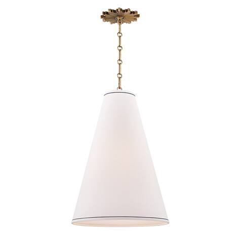 Hudson Valley Worth 1-light Aged Brass Pendant, White Linen