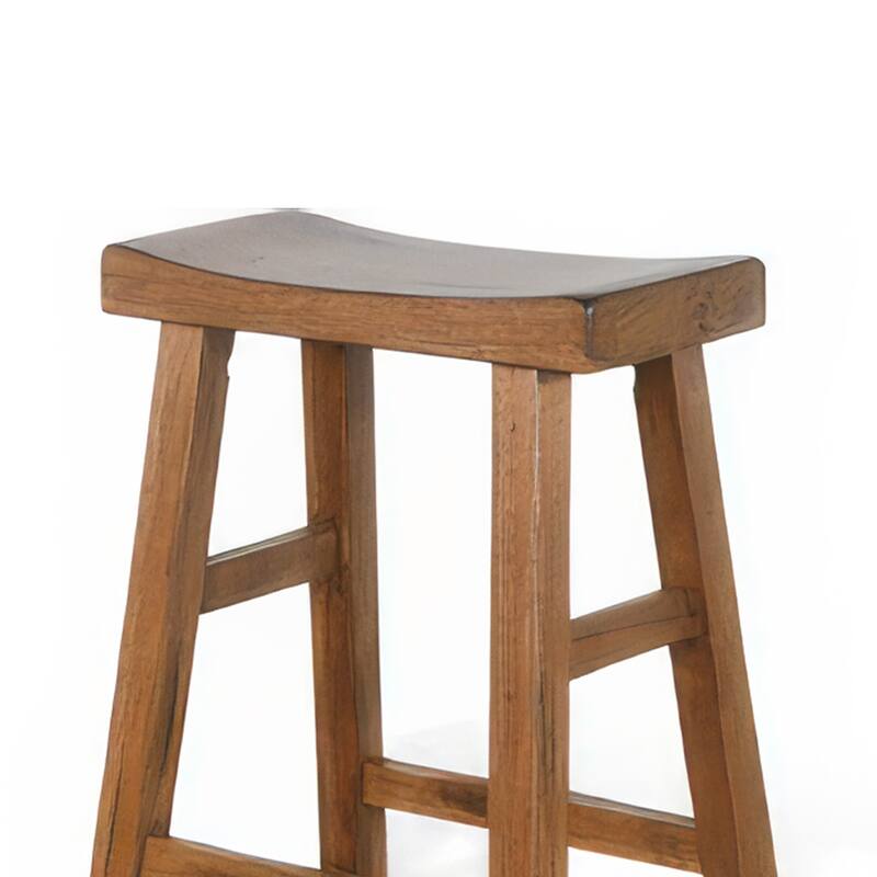 Marv Barstool Set of 2, Saddle Seat, Rustic Oak Mahogany Wood, 30 Inch