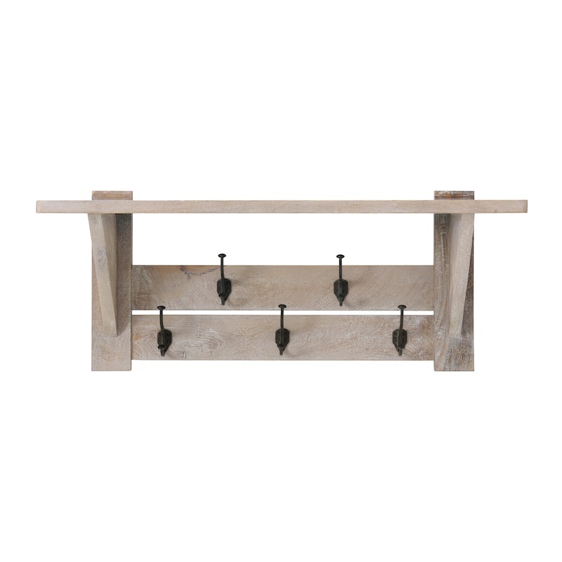 Castleton Mango Wood 40"W Bench and Coat Hook with Shelf