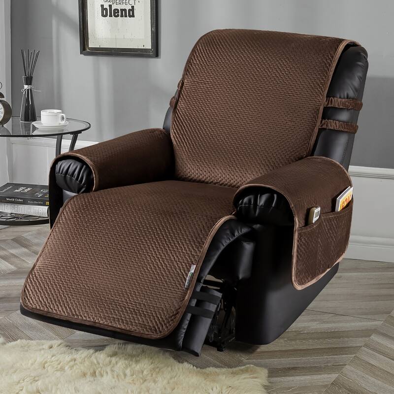 Stonecrest Non Slip Recliner Chair Cover, Velvet Recliner Slipcover - Recliner 23" Regular - Chocolate