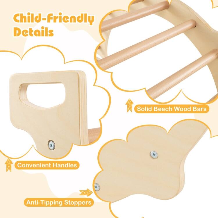 Natural Beech Wood Montessori Climbing Gym 8-in-1 with Storage Bin and Rocker - 31.5" × 18.5" × 16"